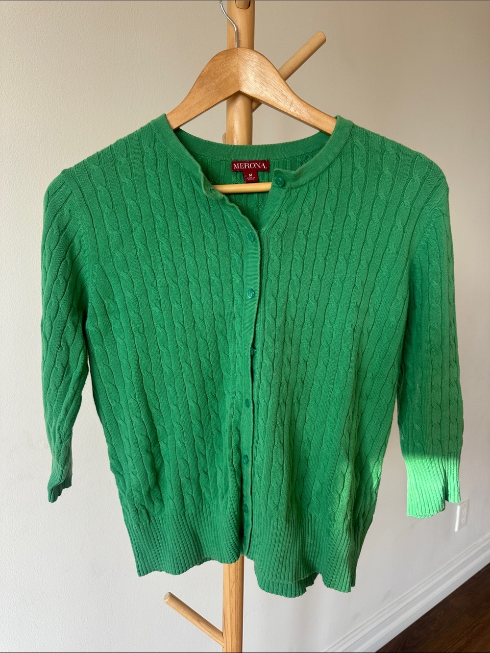 Merona Bright Green Cable Knit Button-Up Cardigan